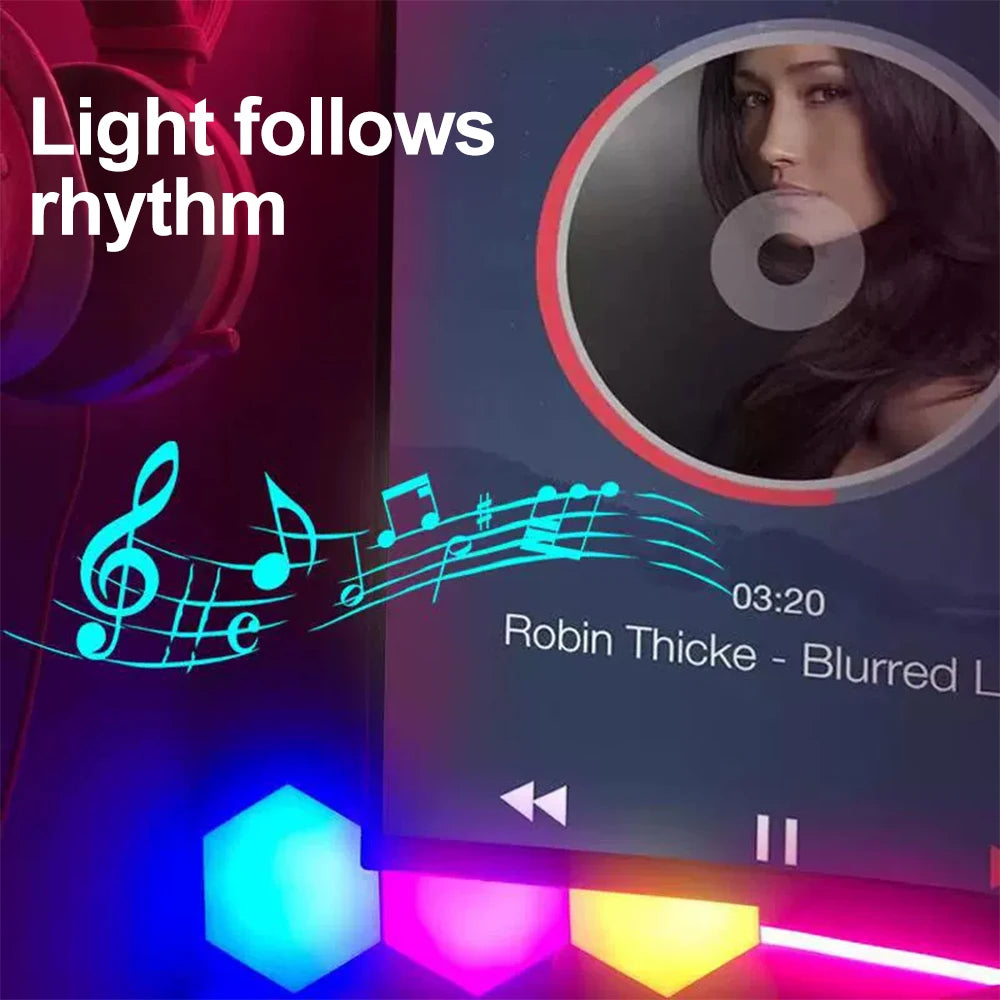 RGB LED Hexagon Light Bluetooth Honeycomb Wall Lamp Remote Control Night Light for Computer Game Room Decoration Bedroom Bedside