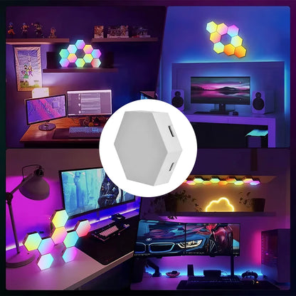 RGB LED Hexagon Light Bluetooth Honeycomb Wall Lamp Remote Control Night Light for Computer Game Room Decoration Bedroom Bedside