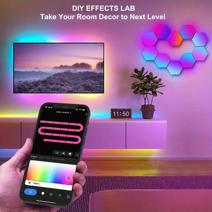 RGB LED Hexagon Light Bluetooth Honeycomb Wall Lamp Remote Control Night Light for Computer Game Room Decoration Bedroom Bedside