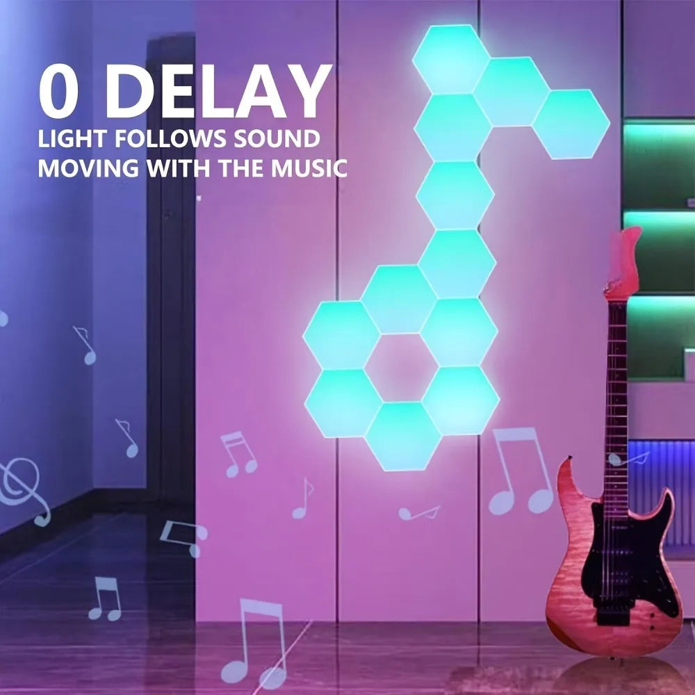 RGB LED Hexagon Light Bluetooth Honeycomb Wall Lamp Remote Control Night Light for Computer Game Room Decoration Bedroom Bedside