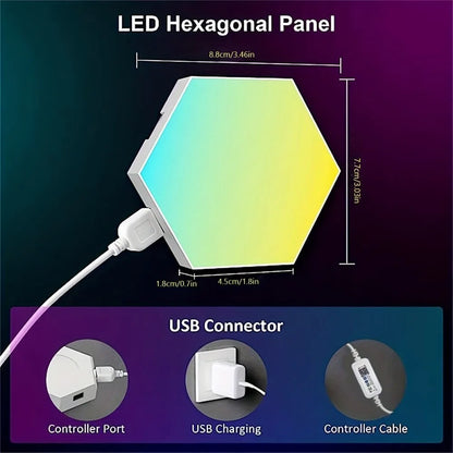 RGB LED Hexagon Light Bluetooth Honeycomb Wall Lamp Remote Control Night Light for Computer Game Room Decoration Bedroom Bedside