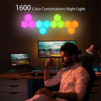 RGB LED Hexagon Light Bluetooth Honeycomb Wall Lamp Remote Control Night Light for Computer Game Room Decoration Bedroom Bedside